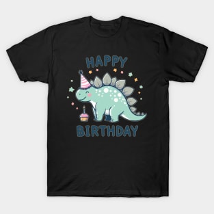 Kawaii Happy Birthday Dinosaur Stegosaurus Party T-Shirt